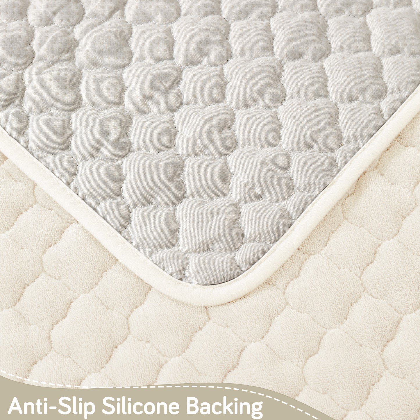 Diamond Plush Pebble Quilted Sofa Cover Mat, Cream