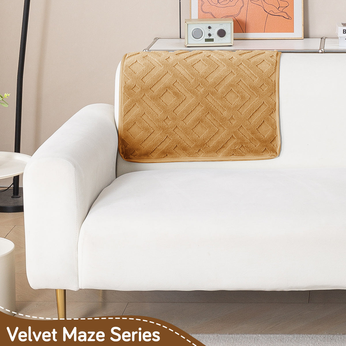 Velvet Maze Sofa Cover Mat, Light Brown