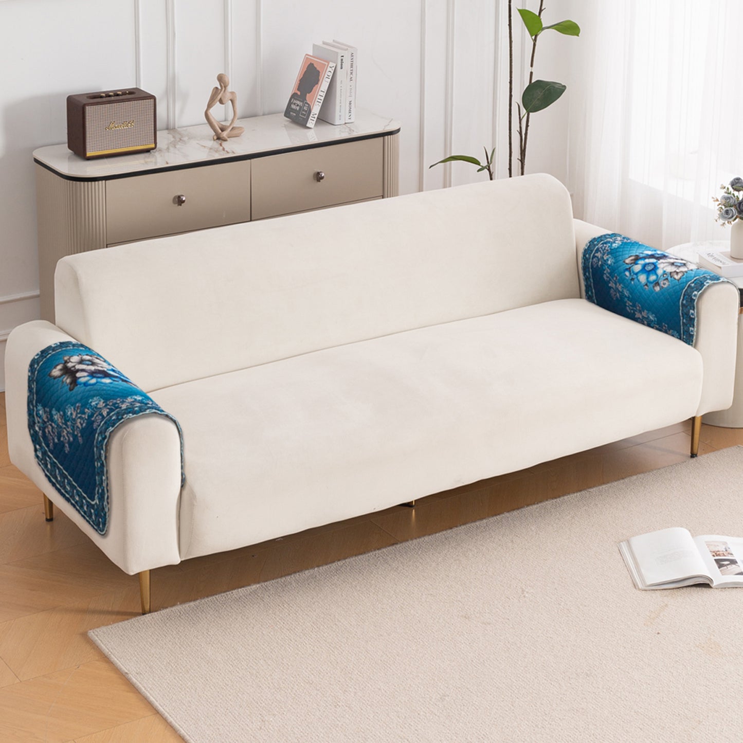LoomVerse Quilted Sofa Cover Set Washable Sofa Panel for Seat & Back - Royal Meadow