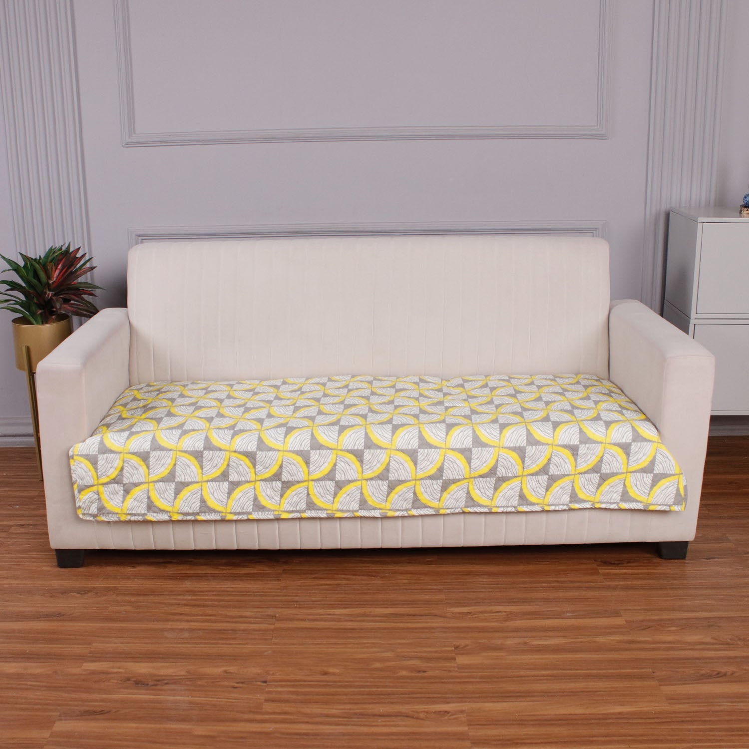 Quilted Sofa Seat Mat Covers for 1/2/3 Seater Sofa, Windmill Cyber Yellow