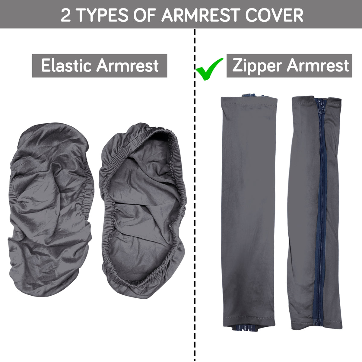 140gsm Armrest Covers for Office Chair (Zipper Style), 1 Pair, Grey