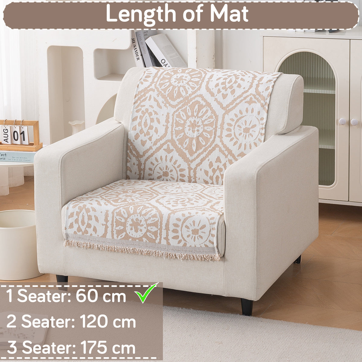 Premium 320 GSM Chenille Sofa Cover 'Serene Abode Series', Boho Floral Tile