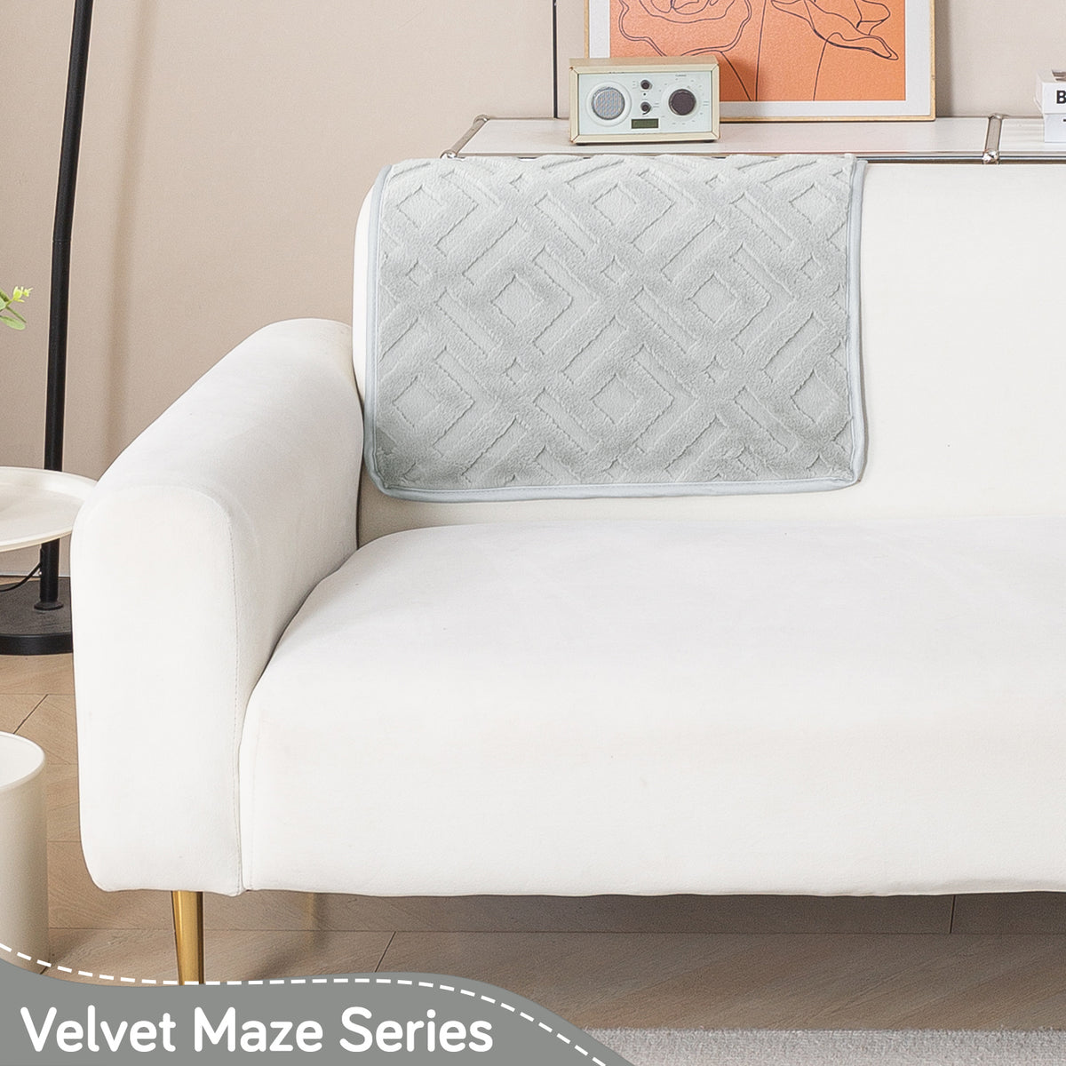 Velvet Maze Sofa Cover Mat, Light Grey