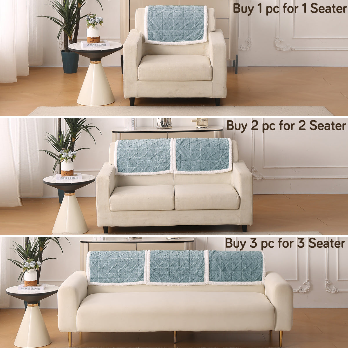 'Italian Caelora' Luxury Jacquard Plush Anti-Slip Sofa Cover Mat - Powder Blue