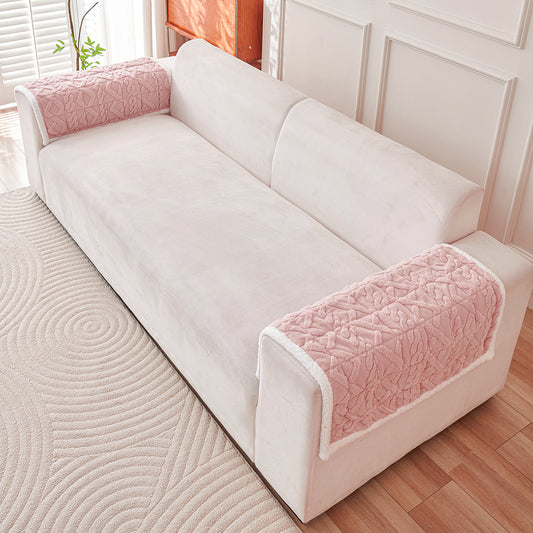 'Italian Caelora' Luxury Jacquard Plush Sofa Cover Mat and Anti-Slip Armrest Covers - Misty Rose