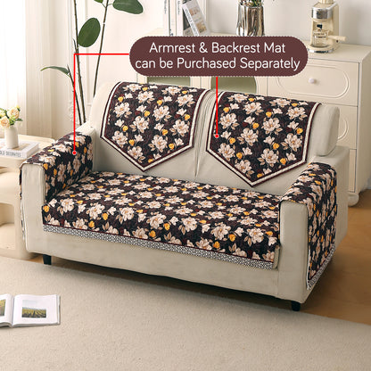 Florentina Series Printed Holland Velvet Sofa Mat - Camellia Brown