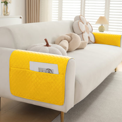 2 Pcs Quilted Sofa Armrest Cover, Yellow