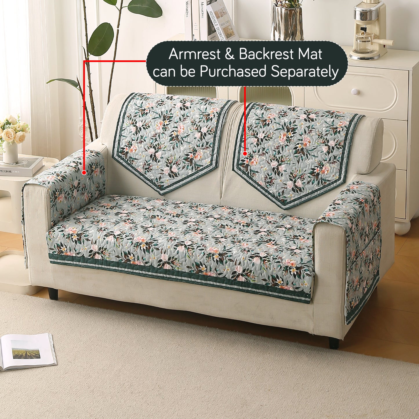 Florentina Series Printed Holland Velvet Sofa Mat - Magnolia Green