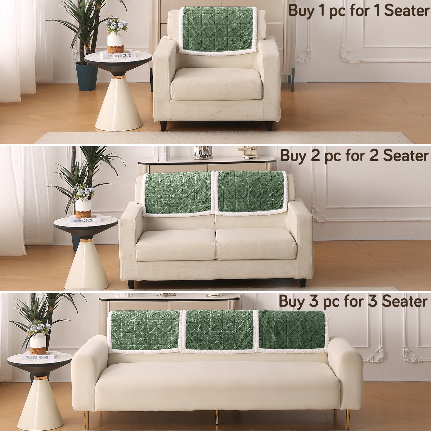 'Italian Caelora' Luxury Jacquard Plush Anti-Slip Sofa Cover Mat - Sage Green