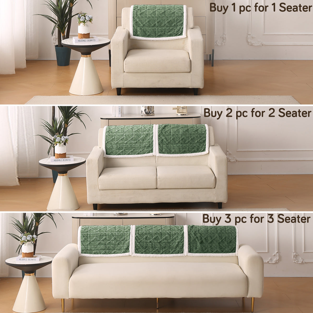 'Italian Caelora' Luxury Jacquard Plush Anti-Slip Sofa Cover Mat - Sage Green