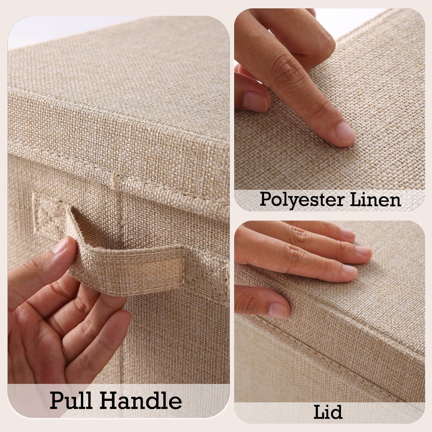Multipurpose Foldable Storage Box with Lid, Medium / Large / Extra Large, Beige