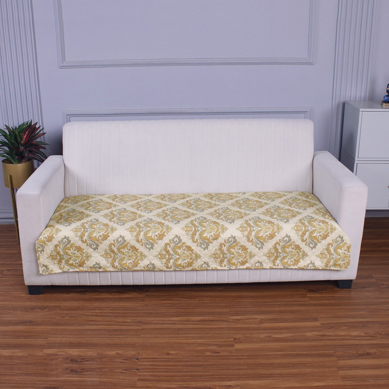 Quilted Sofa Seat Mat Covers for 1/2/3 Seater Sofa, Damask Beige