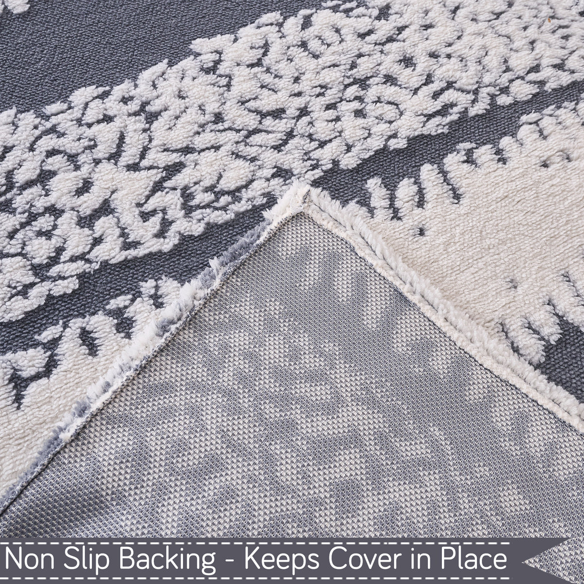 Buy Pewter Grey Colour Luxury Wavy Plush Sofa Throw with Non-Slip Backing | HOKIPO