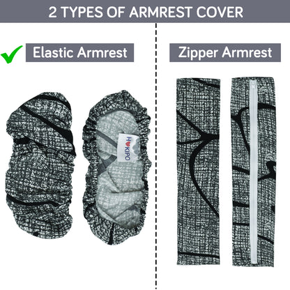 140gsm Printed Armrest Covers for Office Chair (Elastic Style), 1 Pair, Intense Grey Abstract Floral