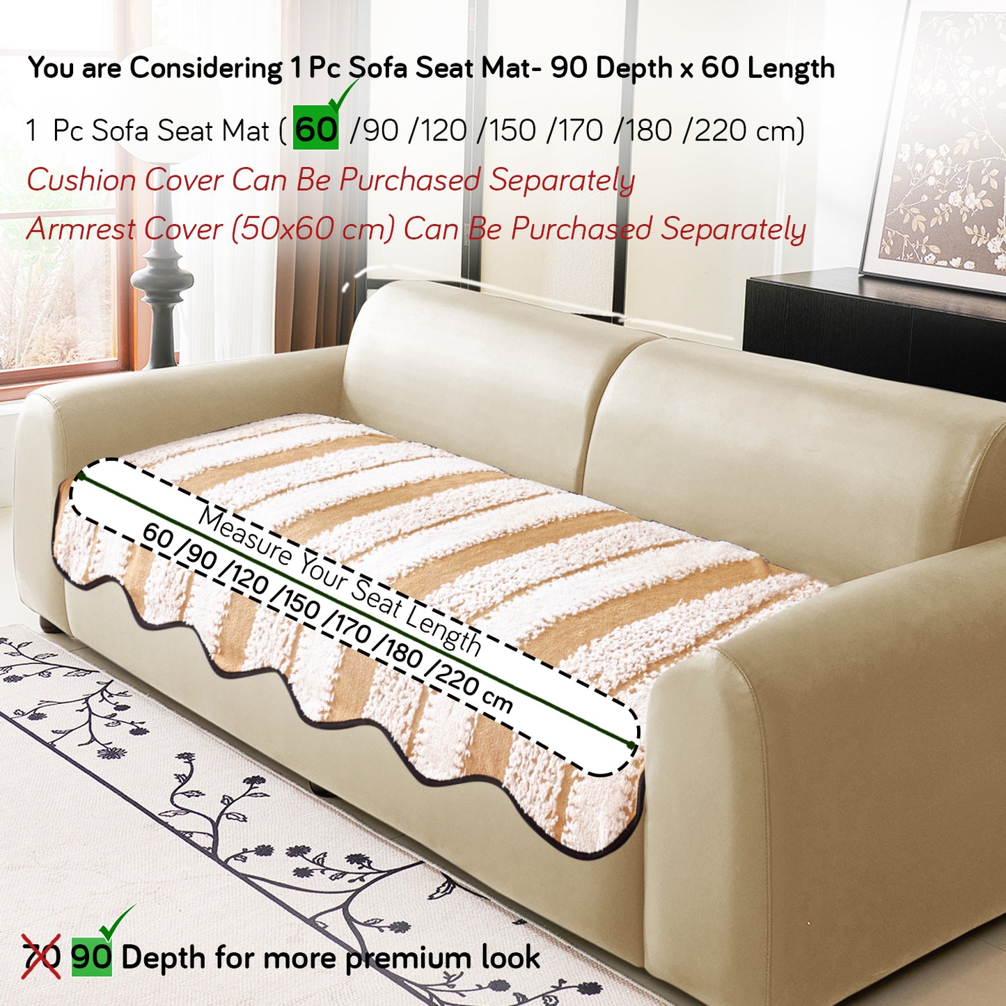 Luxury Wavy Plush Anti-Slip Sofa Cover Mats - Desert Brown