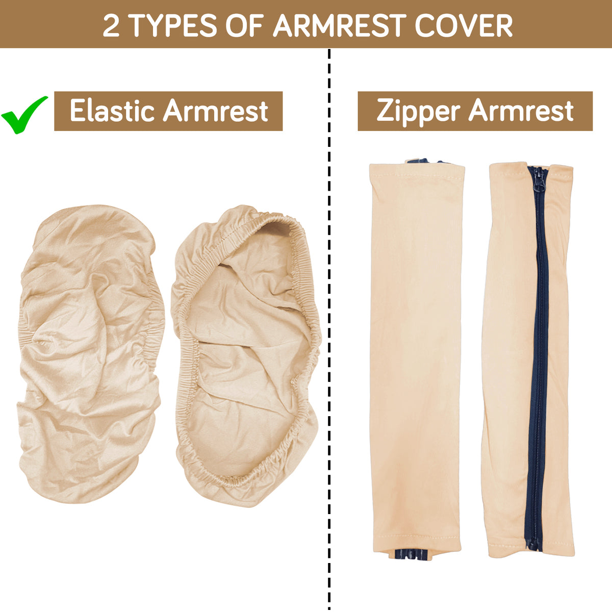 140gsm Armrest Covers for Office Chair (Elastic Style), 1 Pair, Beige