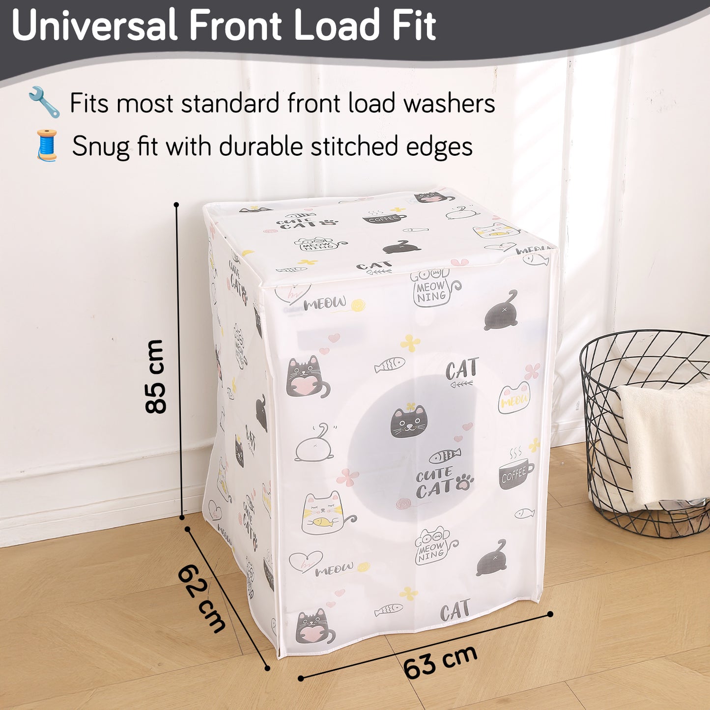 Waterproof Front Load / Top Load Washing Machine Cover | PEVA Dustproof Protective Cover for 6kg, 6.5kg, 7kg & 7.5kg Fully Automatic Machines, Playful Cats