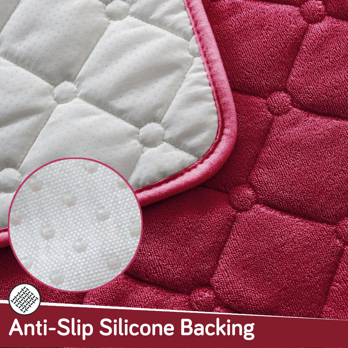 Diamond Tuft Plush Sofa Cover Mat, Raspberry Red