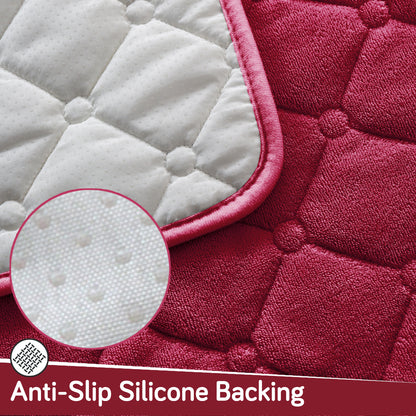 Diamond Tuft Plush Sofa Cover Mat, Raspberry Red