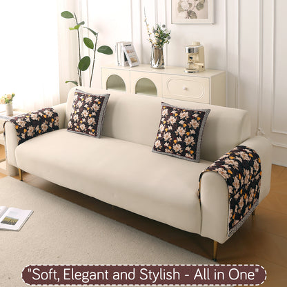 Florentina Series Printed Holland Velvet Sofa Mat - Camellia Brown