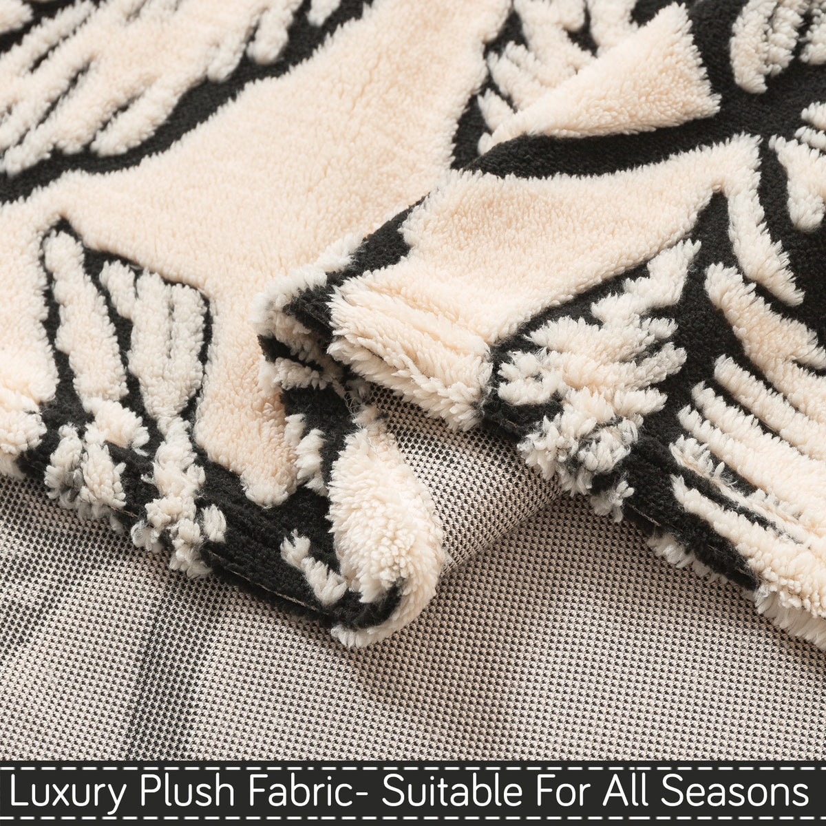 'Noirea Series' Plush Sherpa Sofa Cover Throw for Complete Sofa, Botanical Leaf