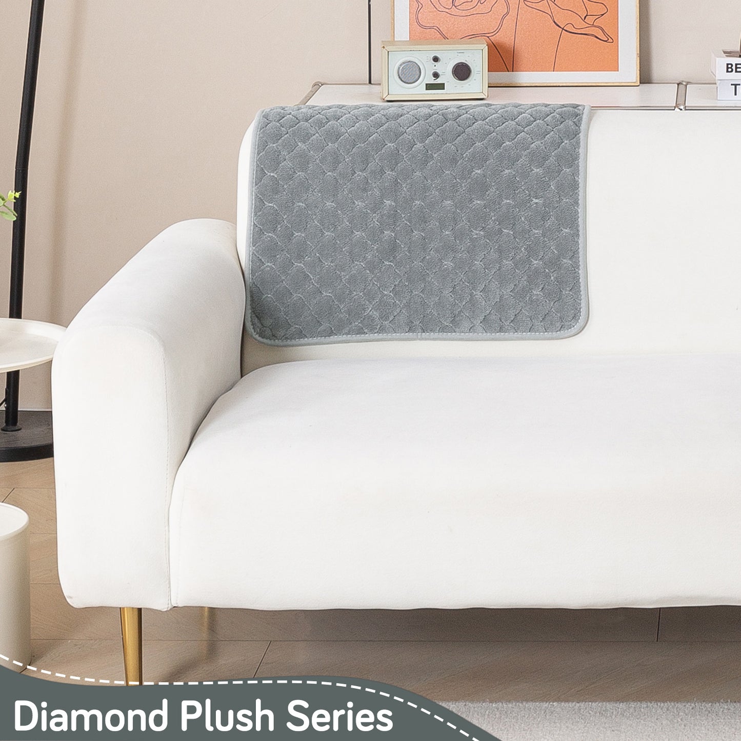 Diamond Plush Pebble Quilted Sofa Cover Mat, Grey