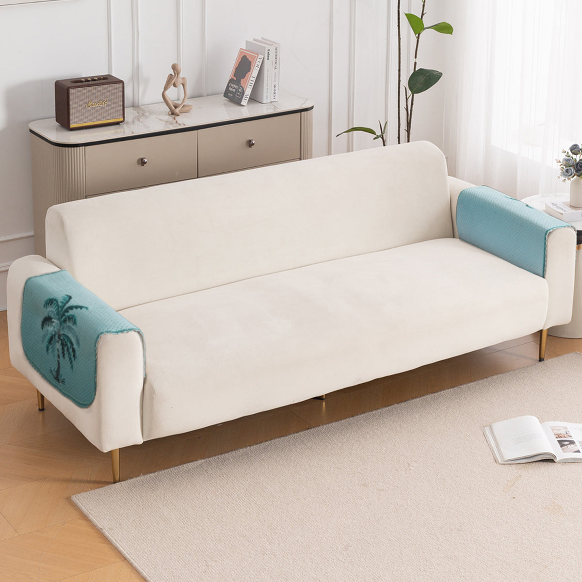HeavenHue Fleece Soft Touch Quilted Sofa Cover Set Washable Sofa Panel for Seat & Back - Island Breeze