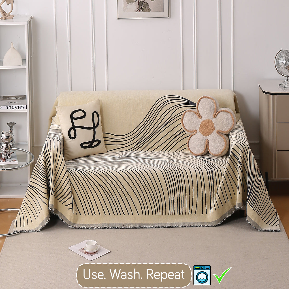 Buy Grey Colour WaveLoom Chenille 2 Seater Sofa Throw | HOKIPO