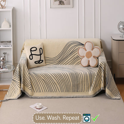 WaveLoom Collection Printed Chenille Sofa Cover Throw Blanket, Grey