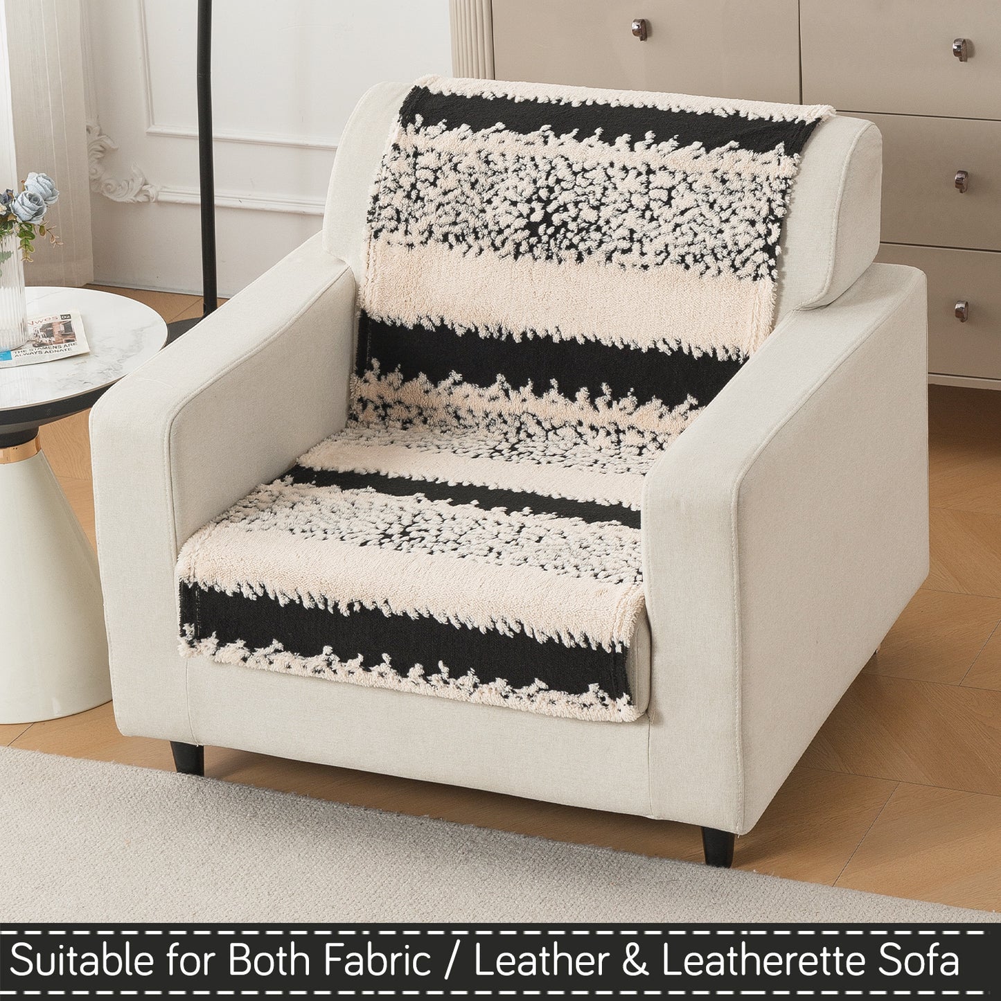 'Noirea Series' Plush Sofa Cover for Seat & Back, Textured Stripe