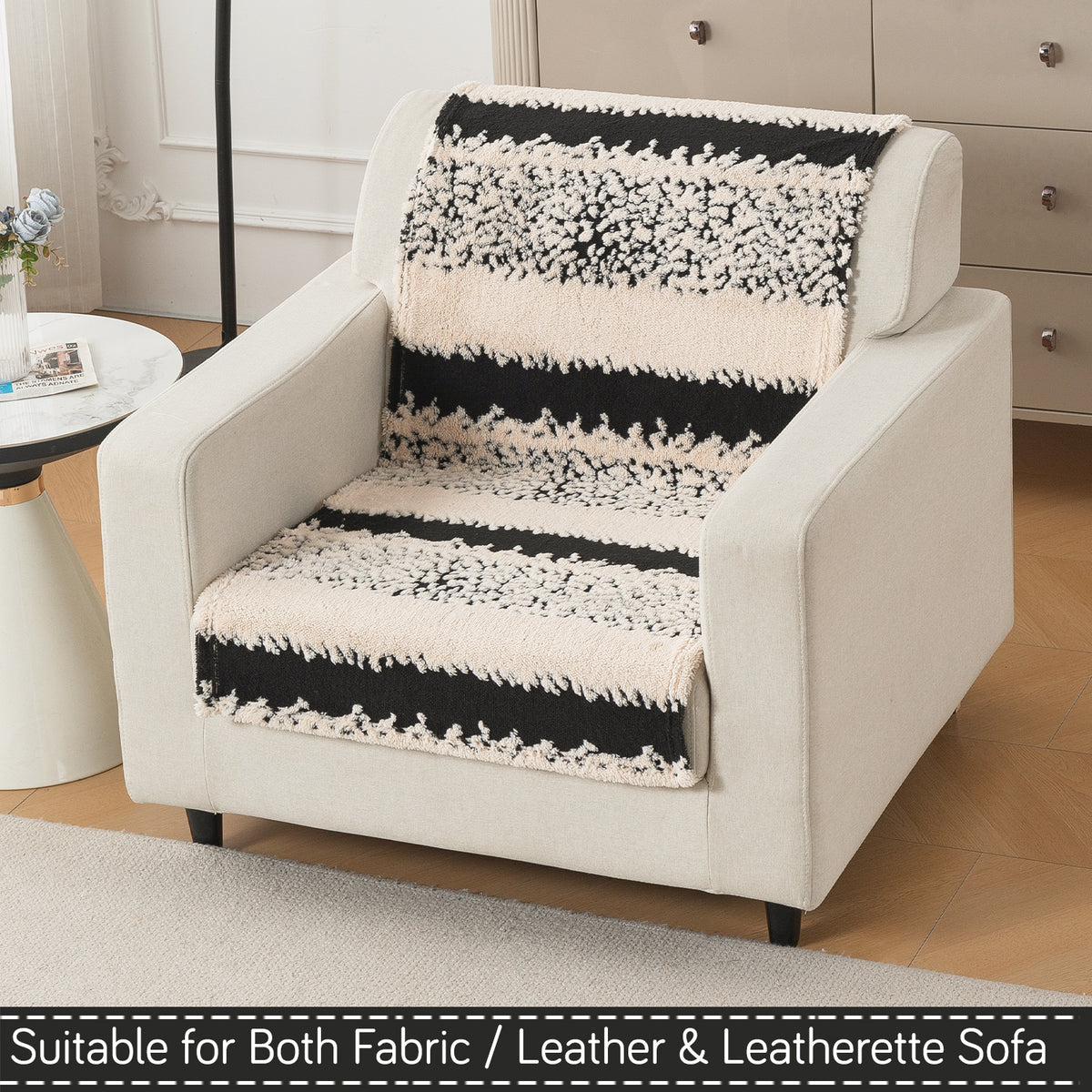 'Noirea Series' Plush Sofa Cover for Seat & Back, Textured Stripe