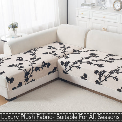 Luxury Plush Sherpa Anti Slip L Shape & Combination Sofa Mat, 'Noirea Series'|Botanical Vine