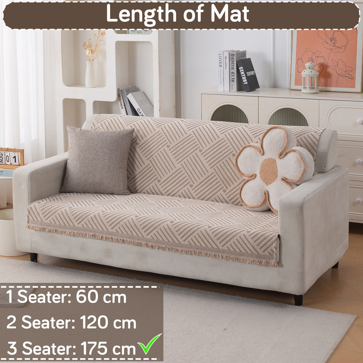 Premium 320 GSM Chenille Sofa Cover 'Serene Abode Series', Beige Geo Weave