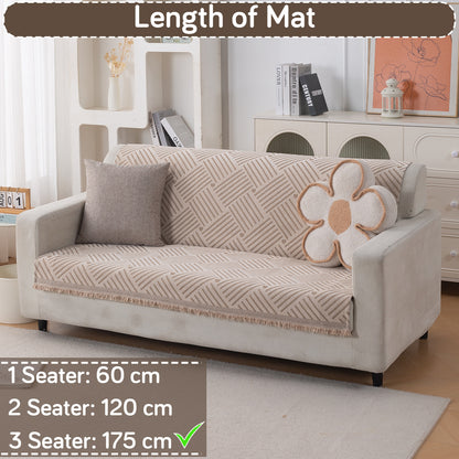 Premium 320 GSM Chenille Sofa Cover 'Serene Abode Series', Beige Geo Weave