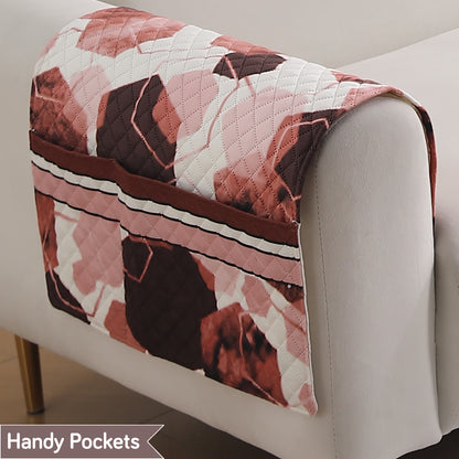 LiefNest Printed Holland Velvet Sofa Mat with Foam Filling - Geometric Hexagon Cider Red for 1/2/3 Seater & Armrest