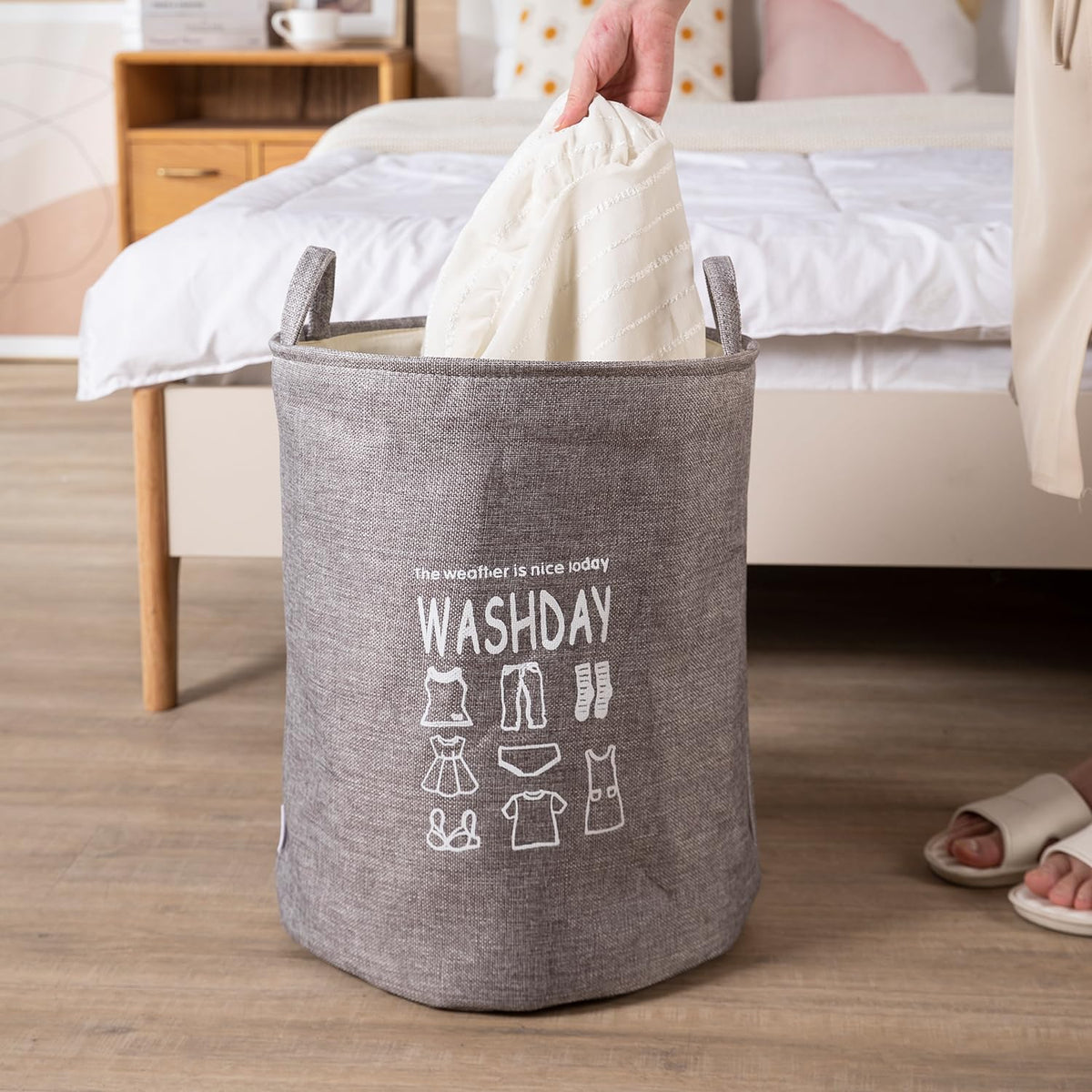 Folding Laundry Basket for Clothes, 43L - Grey