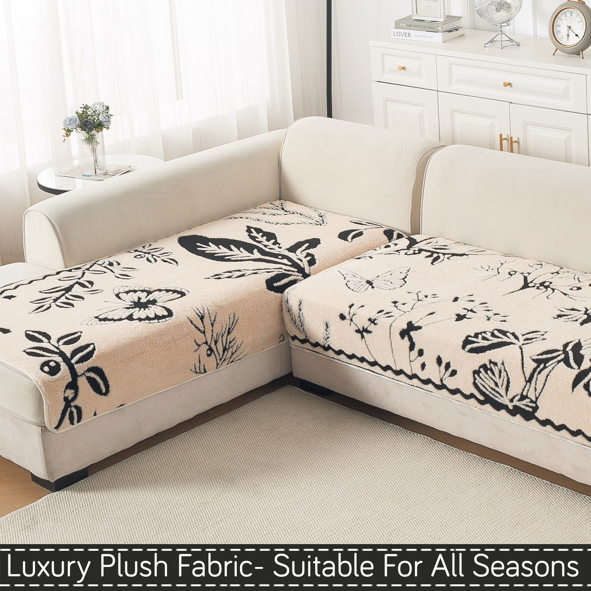 Luxury Plush Sherpa Anti Slip Combination Sofa Mat, 'Noirea Series'|Butterfly Garden