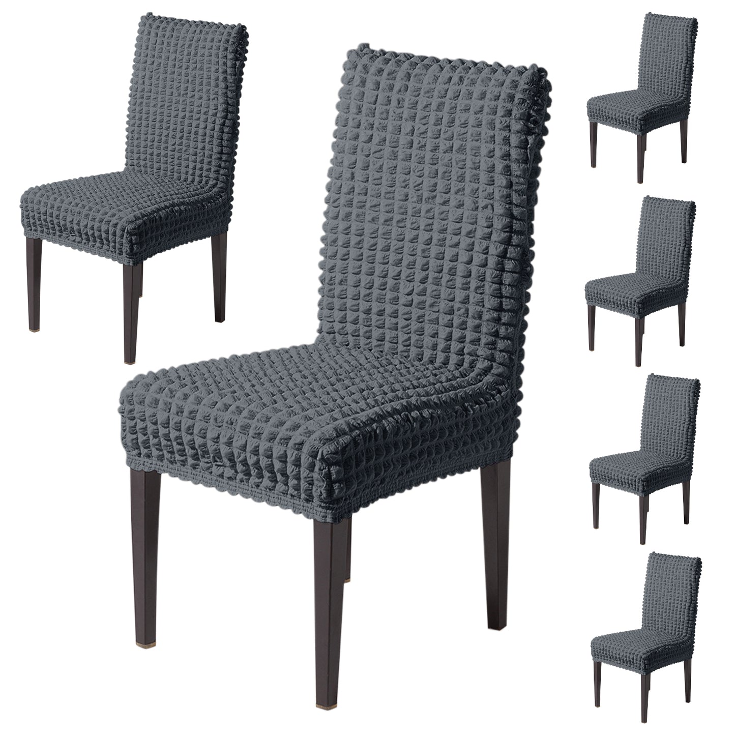 Aria Nova Bubble 280 GSM Dining Chair Cover Set of 1/2/4/6, Dark Grey