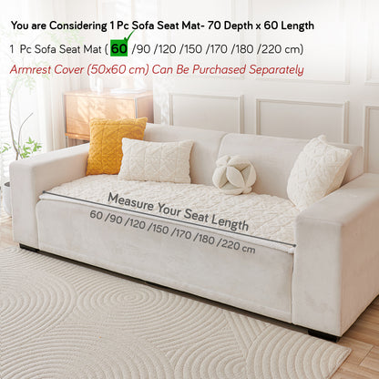 'Italian Caelora' Luxury Jacquard Plush Sofa Cover Mat and Anti-Slip Armrest Covers - Pearl Whit