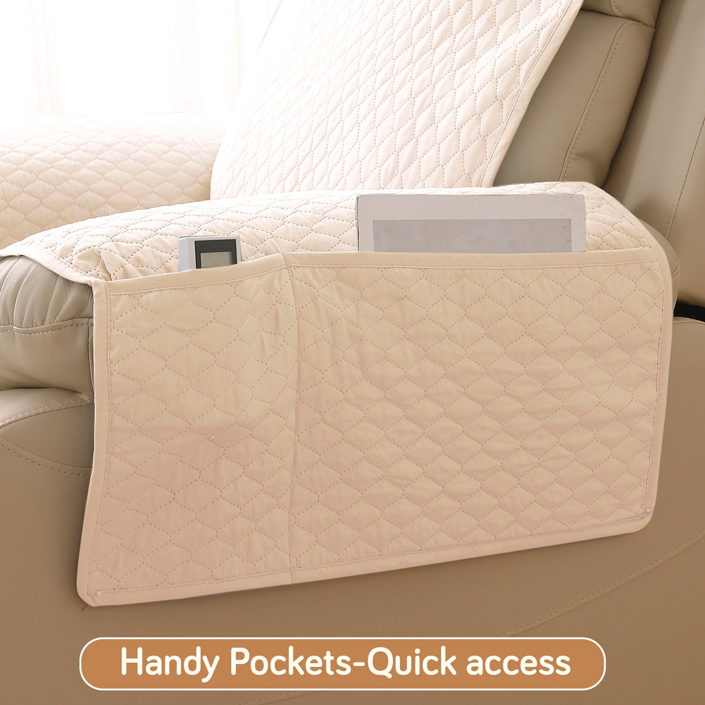 Quilted Recliner Mats for 1 Seater Recliner Sofa, Beige