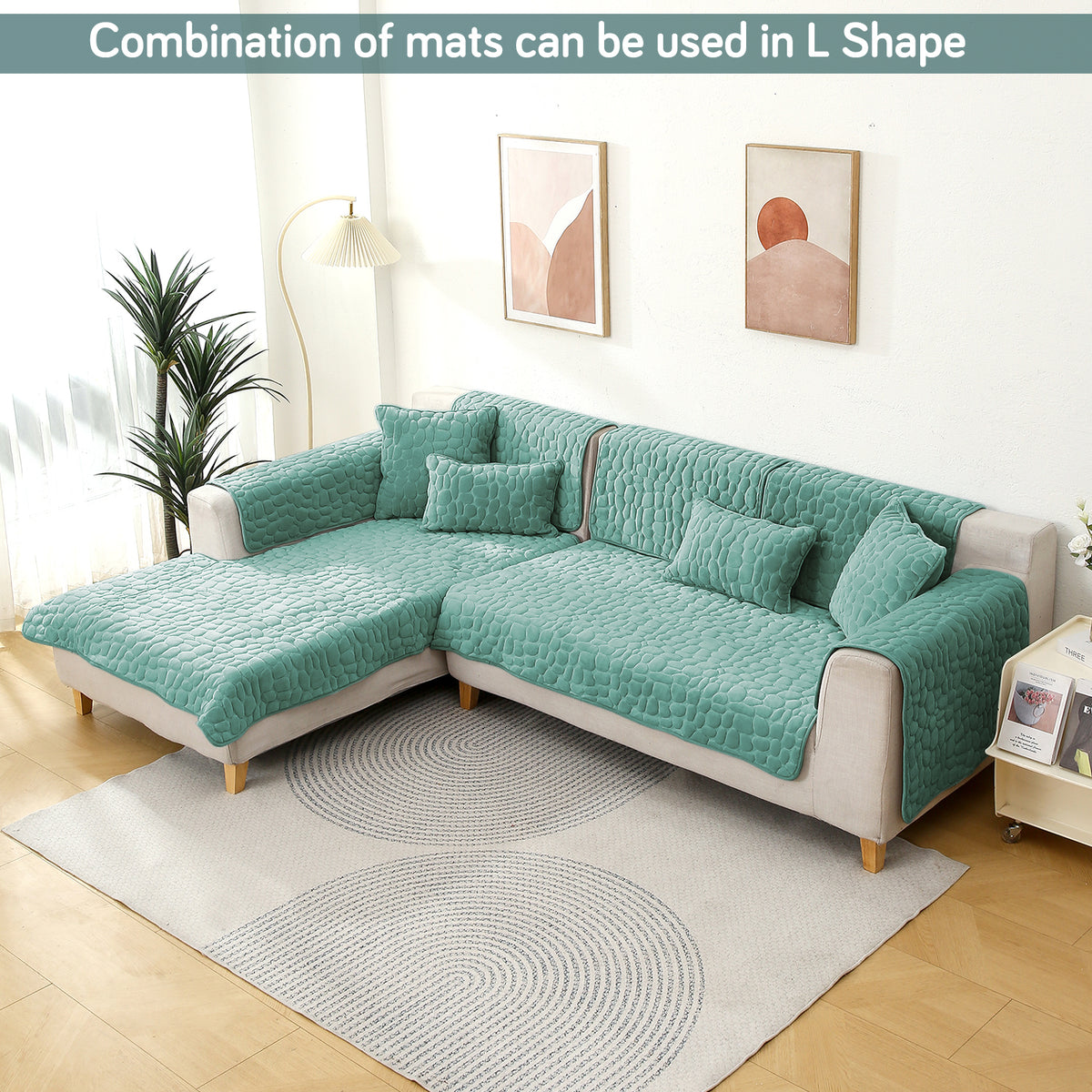 Premium Pebble Milk Velvet Anti Slip Sofa Mat for 1/2/3 Seater, Fog Blue