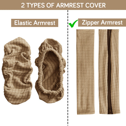210gsm Jacquard Water Repellent Armrest Covers for Office Chair (Zipper Style), 1 Pair, Camel