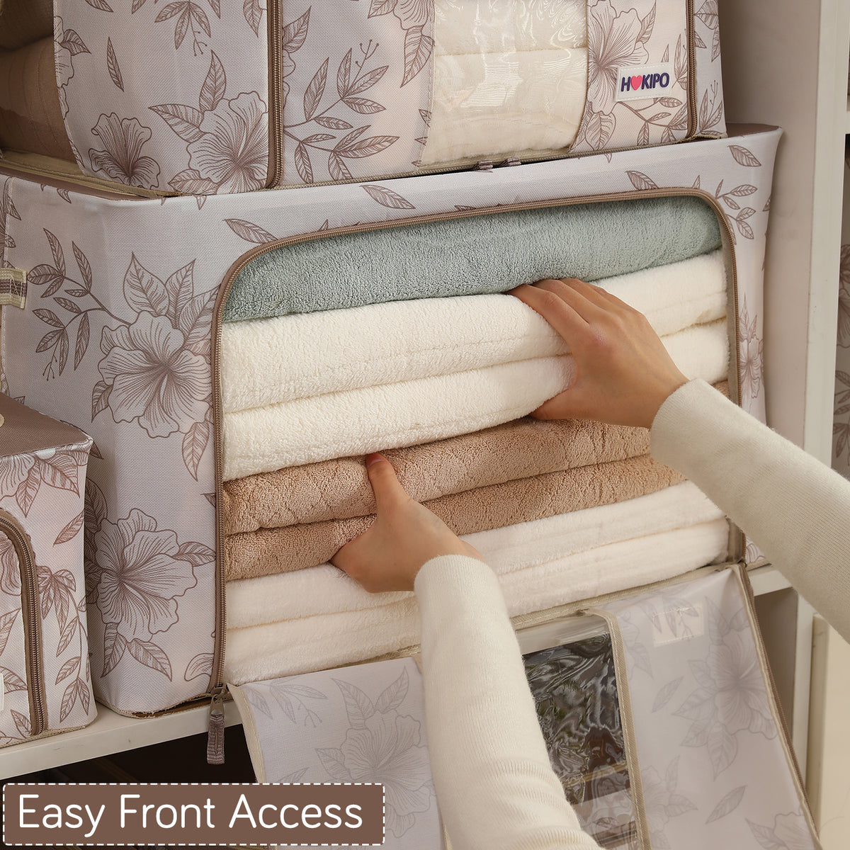Foldable Cloth Storage Organizer for Wardrobe, Latte Floral