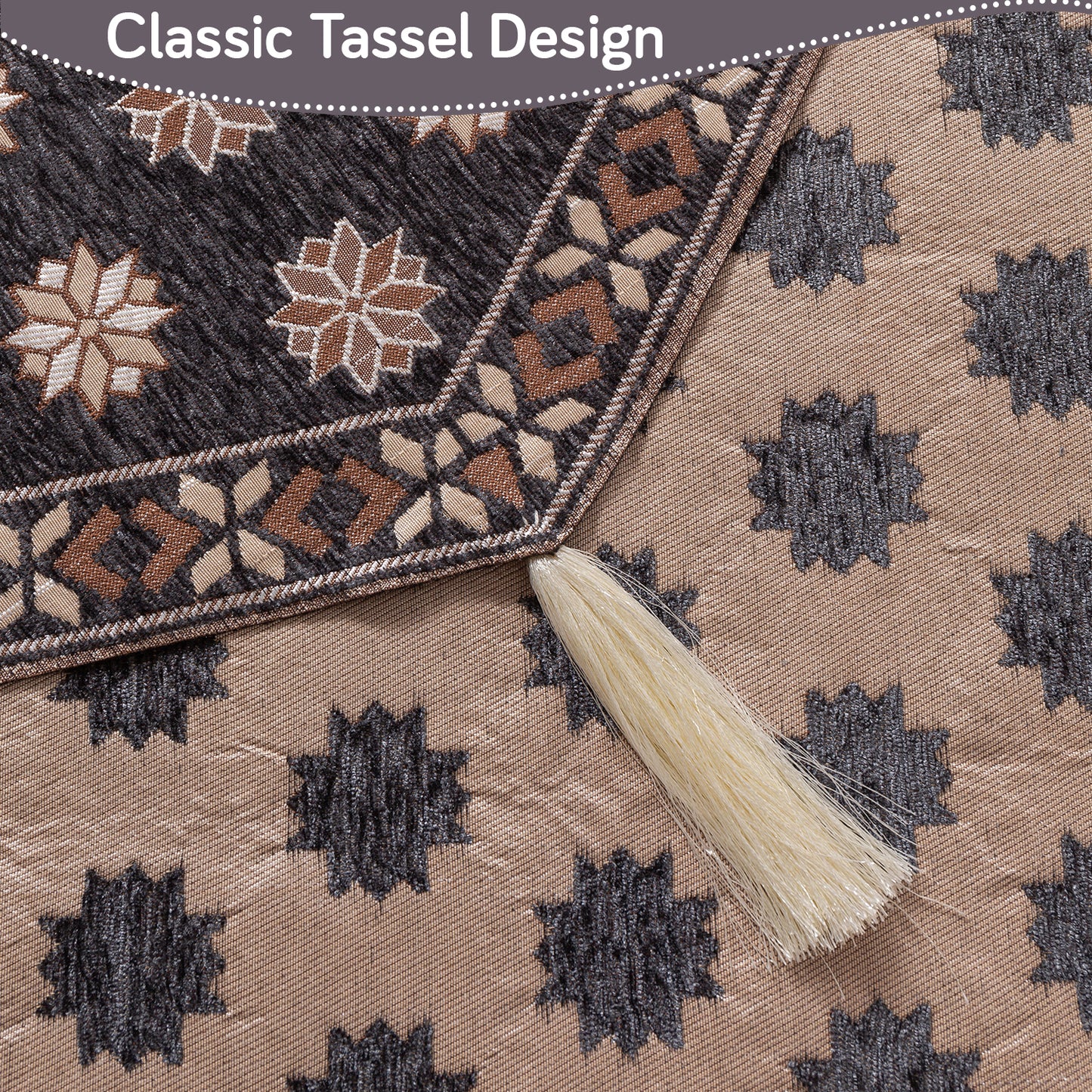 Heritage Weave Premium Jacquard Sofa Cover Set with Tassels - Graphite Grey