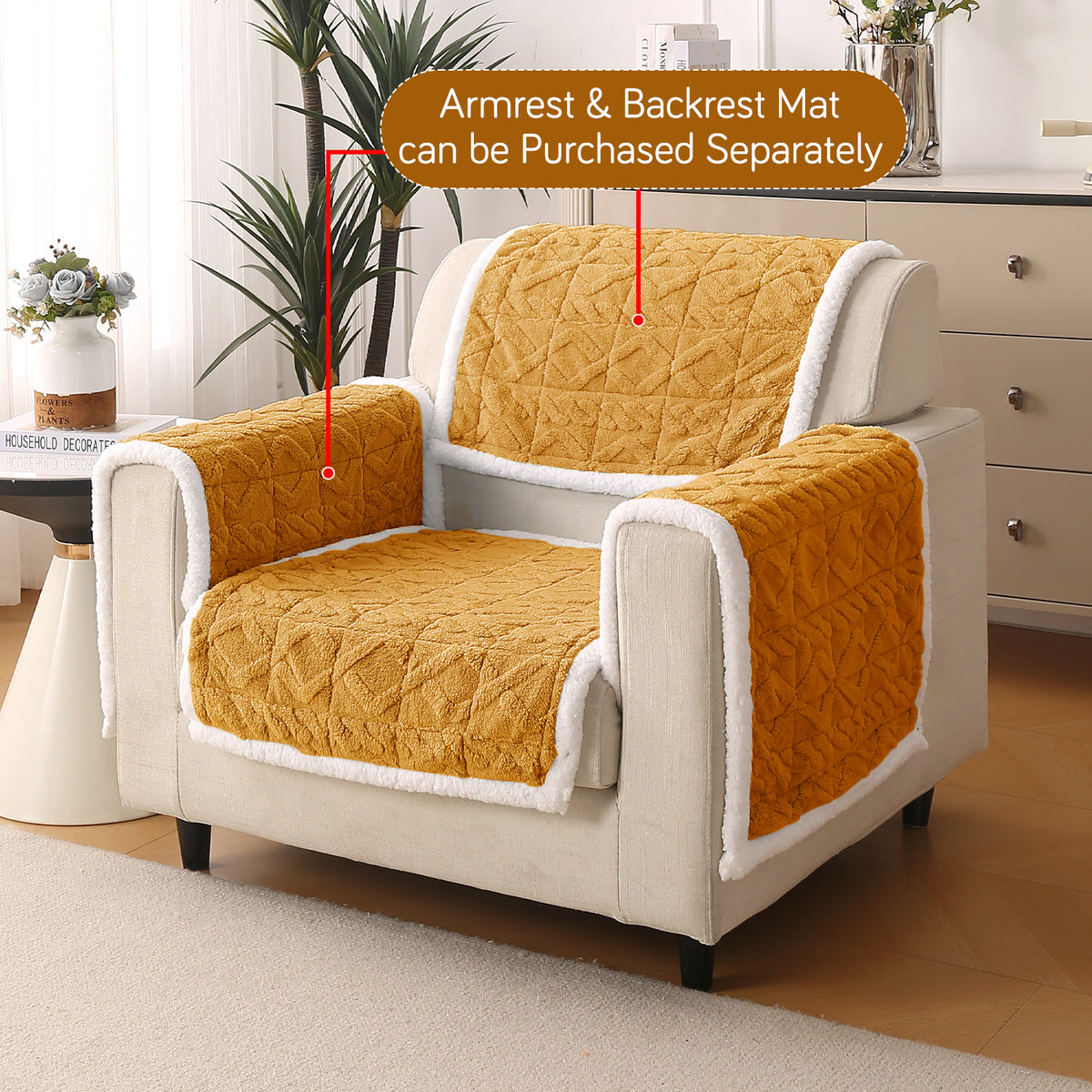 'Italian Caelora' Luxury Jacquard Plush Anti-Slip Sofa Cover Mat - Honey Yellow