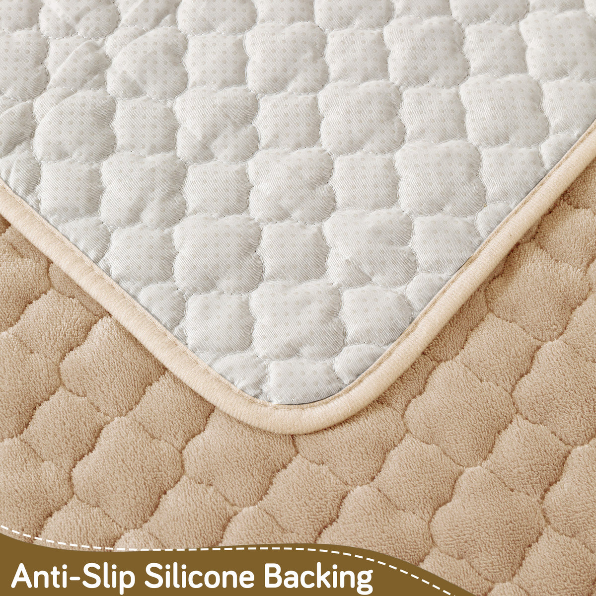 Diamond Plush Pebble Quilted Sofa Cover Mat, Beige