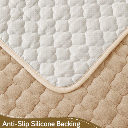 Diamond Plush Pebble Quilted Sofa Cover Mat, Beige
