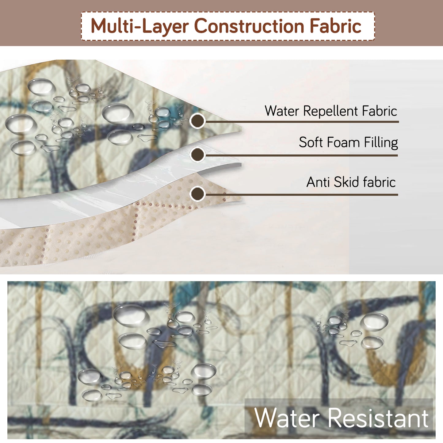 Elira Series Quilted One-Piece L Shape Sofa Cover Mat with Left and Right Chaise, Parchement Beige Abstract Art
