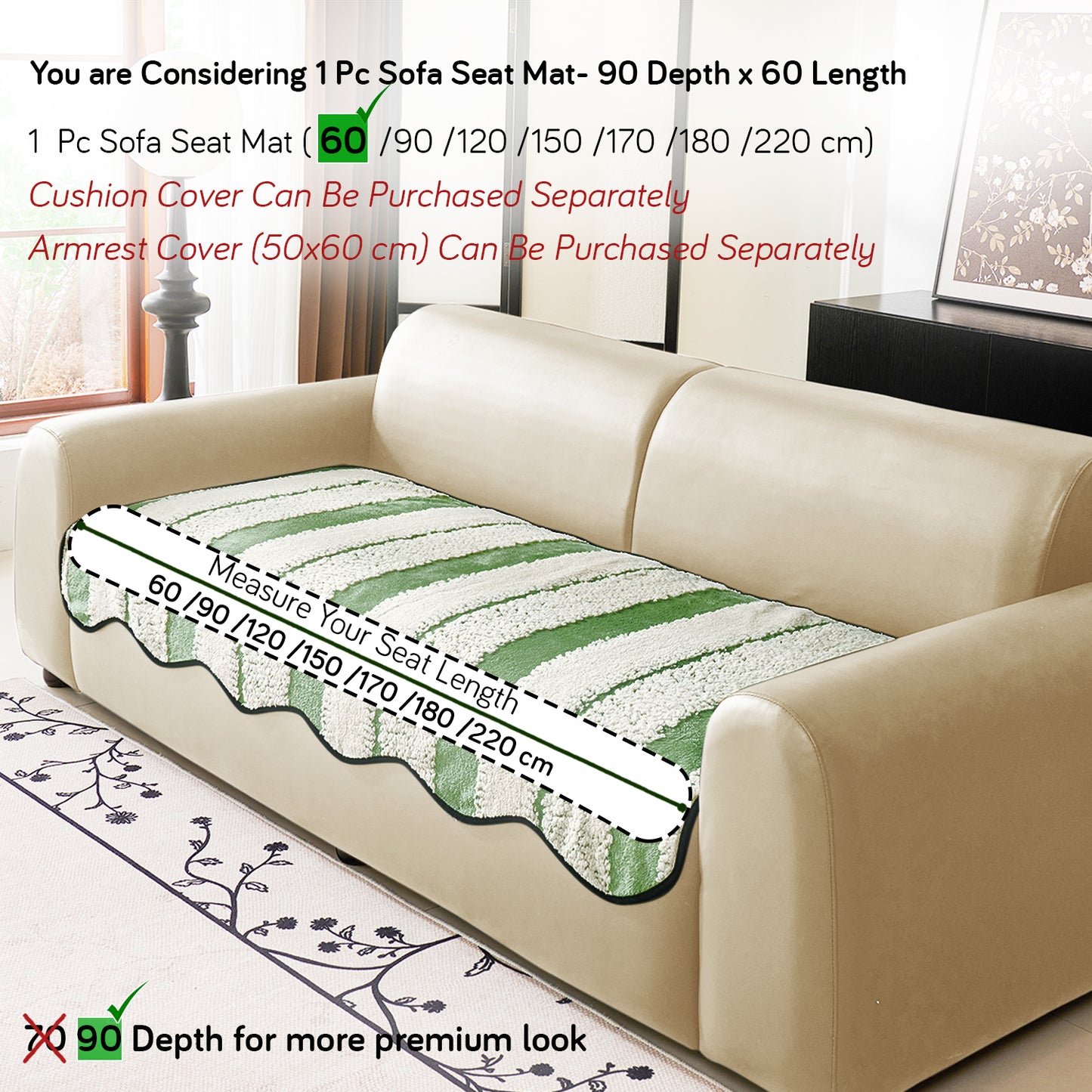 Luxury Wavy Plush Anti-Slip Sofa Cover Mats - Pistachio Green