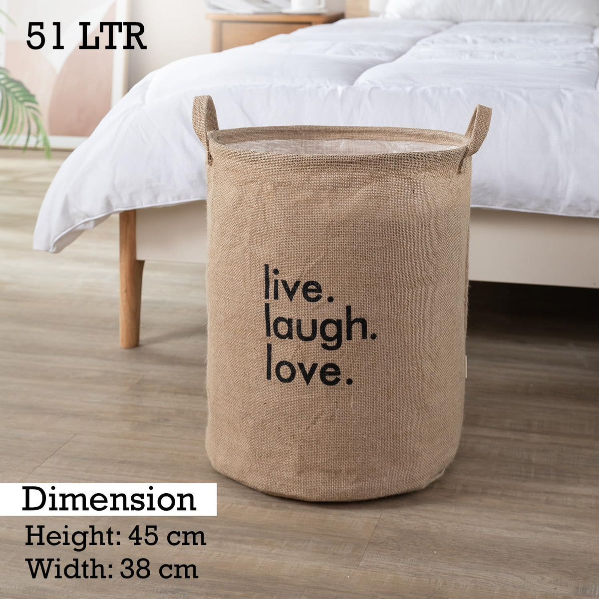 Folding Laundry Storage Basket - Large 51 Ltr, Beige